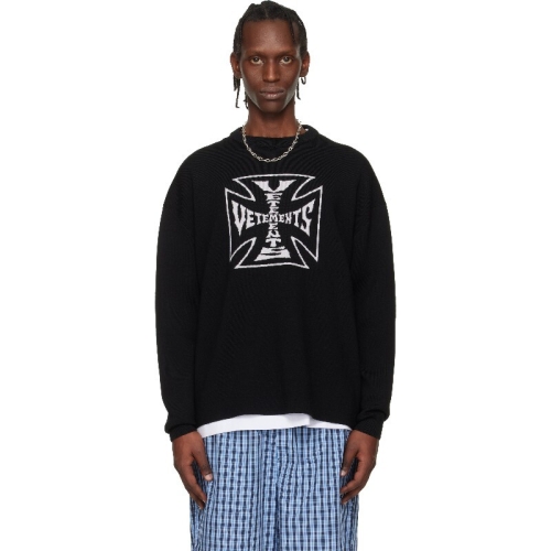 VETEMENTS 티셔츠 블랙 더블 바이커 크로스 로고 스웨터 261669M201000