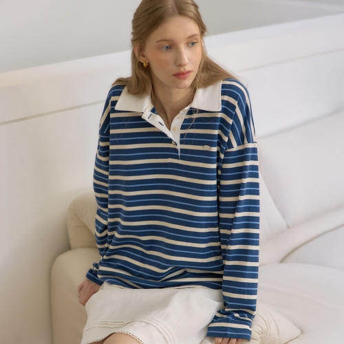 아워호프 라일리 스트라이프 카라 티셔츠 Navy HK26SP-TS16-NAV_이미지