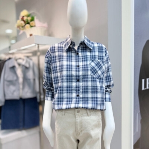 바바패션 더틸버리 오버핏 체크 칼라넥 셔츠블라우스 MTS4N0BL561_DG 34744_MTS4N0BL561