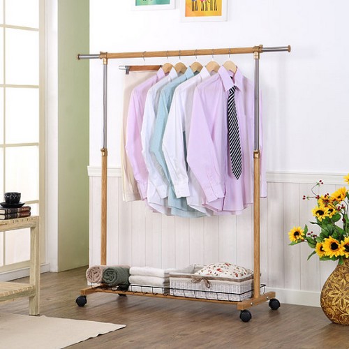 가화행거 우드 수납 바구니 1단 이동식 행거