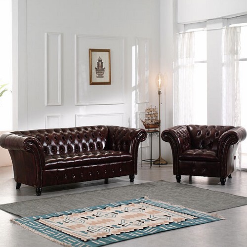 벤티스가구 르벨 엔틱 천연가죽 소파 4인용_이미지