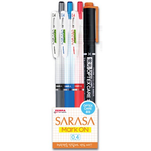 제브라 사라사 마크온 볼펜 0.4mm 세트 (3+1색)_이미지