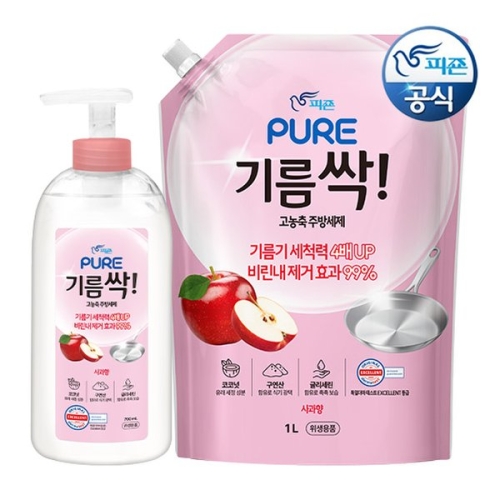 퓨어 기름싹 사과향 700ml + 리필 1L (본품1개+리필1개)_이미지