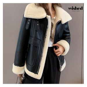 버클 하이넥 오버핏 레더 무스탕 자켓 WIADJK019