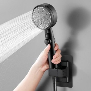 모나코올리브 5단 물살 모던블랙 샤워기+샤워호스+각도조절 거치대