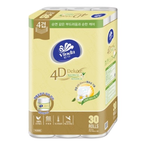 빈다코리아 4D Deluxe 엠보싱 화장실 티슈 보타니컬 23m (30롤) (4팩)_이미지