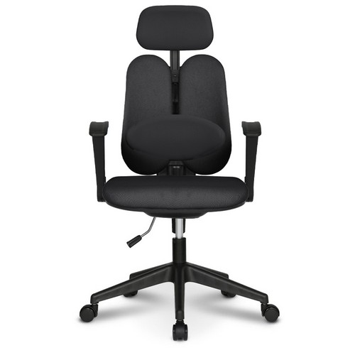 체어포커스 듀얼와이드 프리미엄 대요추헤더형 3각팔 블랙바디 의자 DU-Y19 (메쉬등판)_이미지