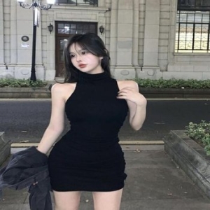 오노마 ONM 여성 3컬러 핏 터틀넥 셔링 민소매 미니 원피스 40820760_이미지