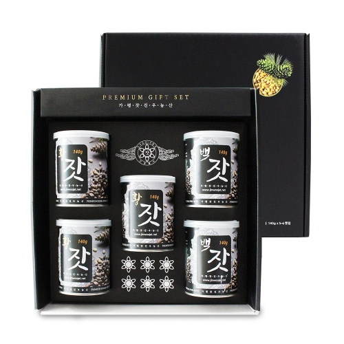 친환경팔도 산지직송 가평 잣 선물세트 5캔 백잣3개+황잣2개