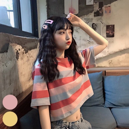 빅사이즈사랑해요 R017L404 귀여워단가라크롭반팔티