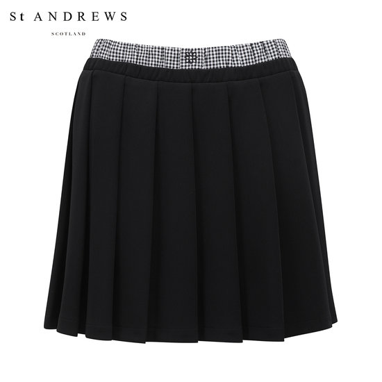 세인트앤드류스 별 심볼 깅엄 배색 밴딩 플리츠 큐롯 스커트 821F1PC081_BK