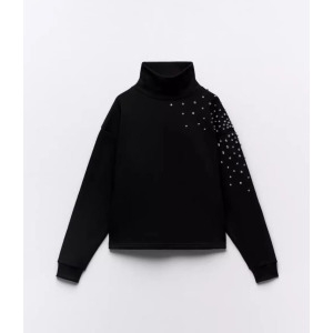 자라 여자하이넥 티셔츠 큐빅 블랙상의 26H1206