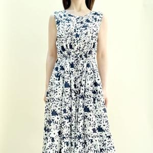 신형물산 비꼴리끄 여성 코튼 프린트 핀턱 민소매 원피스 B252WO3080