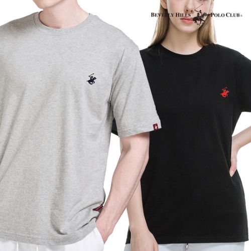 비버리힐즈폴로클럽 남여공용 자수로고 라운드 반팔 티셔츠