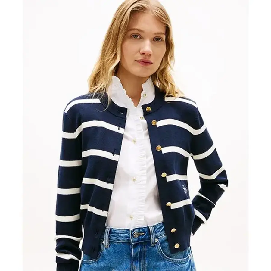 타미힐피거 TOMMY HILFIGER 스트라이프 크루넥 가디건 T22G1KCD050WT20X1 147766