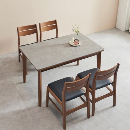 우아미가구 소넬라 세라믹 원목 식탁 1200 (의자4개)_이미지