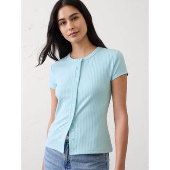 바나나리퍼블릭 우먼 리브드 버튼 탑 상의 블루 미네랄 Springs 11331395