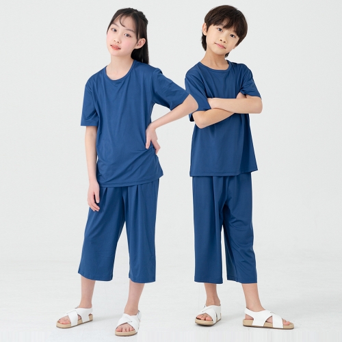 아동용 에어로쿨 냉감 7부 라운지 웨어 세트 130 8-9세 NAVY