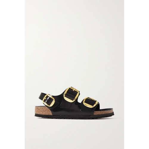 여성 Milano glossed-leather slingback sandals 플랫 샌들 1024211BLACK