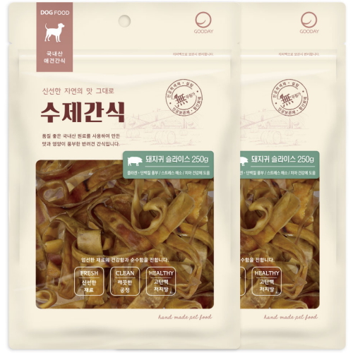 굿데이펫 ㅤ수제간식 돼지귀 슬라이스 250g (2개)_이미지