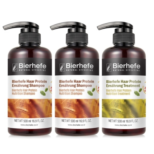 비어헤페 맥주효모 헤어 프로틴 뉴트리션 샴푸 500ml 2개 + 트리트먼트 500ml 1개