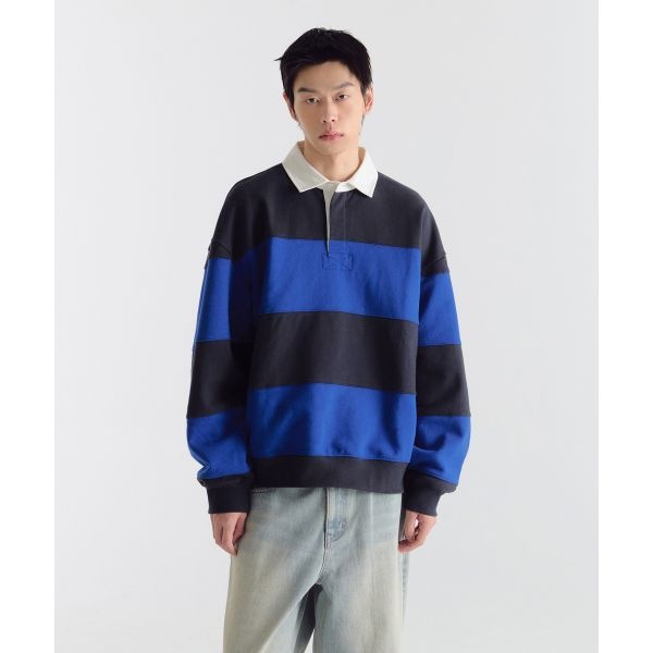 무신사 스탠다드 오버사이즈 스트라이프 럭비 스웨트셔츠 네이비/블루 MMBTKAZ06-C6이미지입니다. 누르면 해당 게시물로 새창이동합니다.