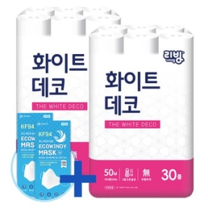 리빙 화이트 데코 50m (30롤)*2팩 + 윈디마스크 2매 세트_이미지