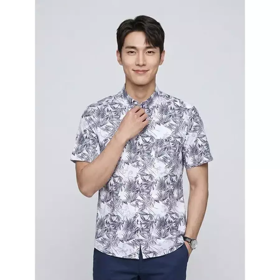 오스틴리드 화이트 알로하 프린트 반팔셔츠-A2MA2210579B