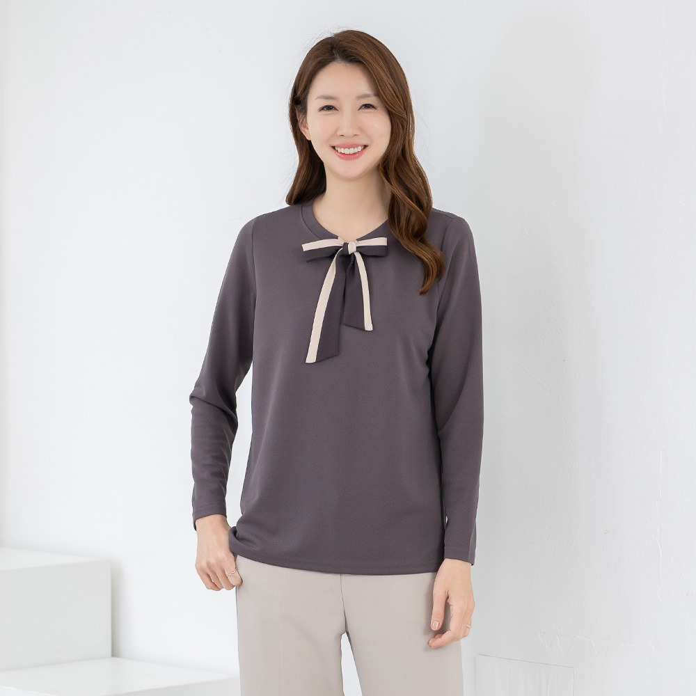 모슬린 엄마옷 엄마옷 리본타이 긴팔 티셔츠 602HJK073 중년여성/50대/60대/70대/빅사이즈/할머니옷/마담_이미지