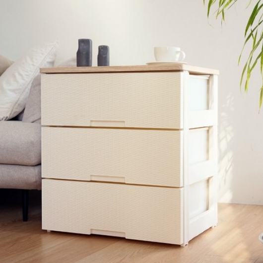 보노하우스 라탄플러스 우드상판 3단 서랍장