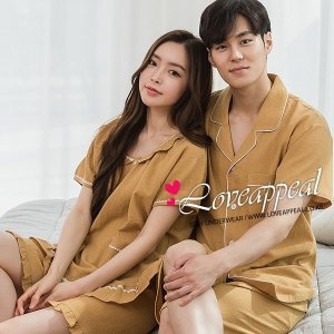러브어필 시원한 면100% 도비원단 캐주얼 반팔 상하 커플잠옷 M9444WC9444 신혼여행 결혼웨딩선물 여름용