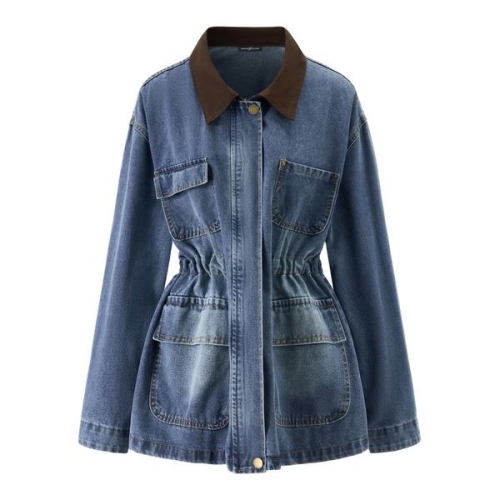 데님 카라 배색 허리 스트링 하프 자켓 NQ1JK004L0