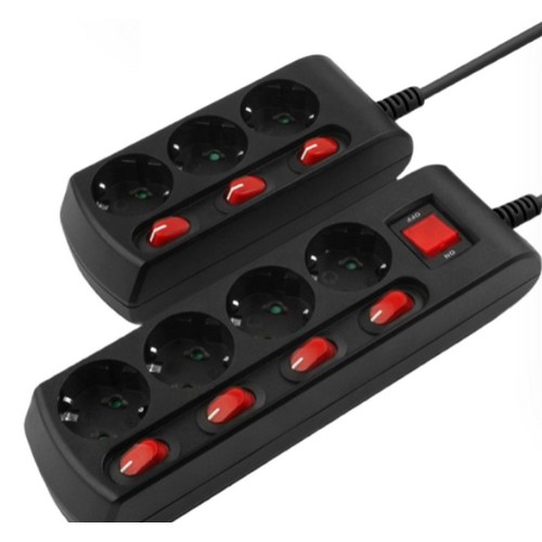 비맥스 3구 16A 개별스위치 고용량 납작 멀티탭 블랙 (1.5m)_이미지