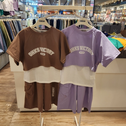 오후 24년 여름. 세일 초등 여아들이 편하게 데일리로 즐겨입는 멋스럽고 트랜디한 트랜디 크롭 3종 세트 OHSM24551 BR..