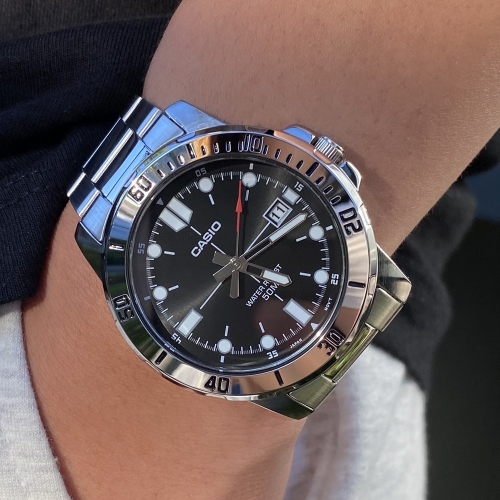 카시오 흑새치 방수 다이버 메탈시계 남자 블랙_이미지