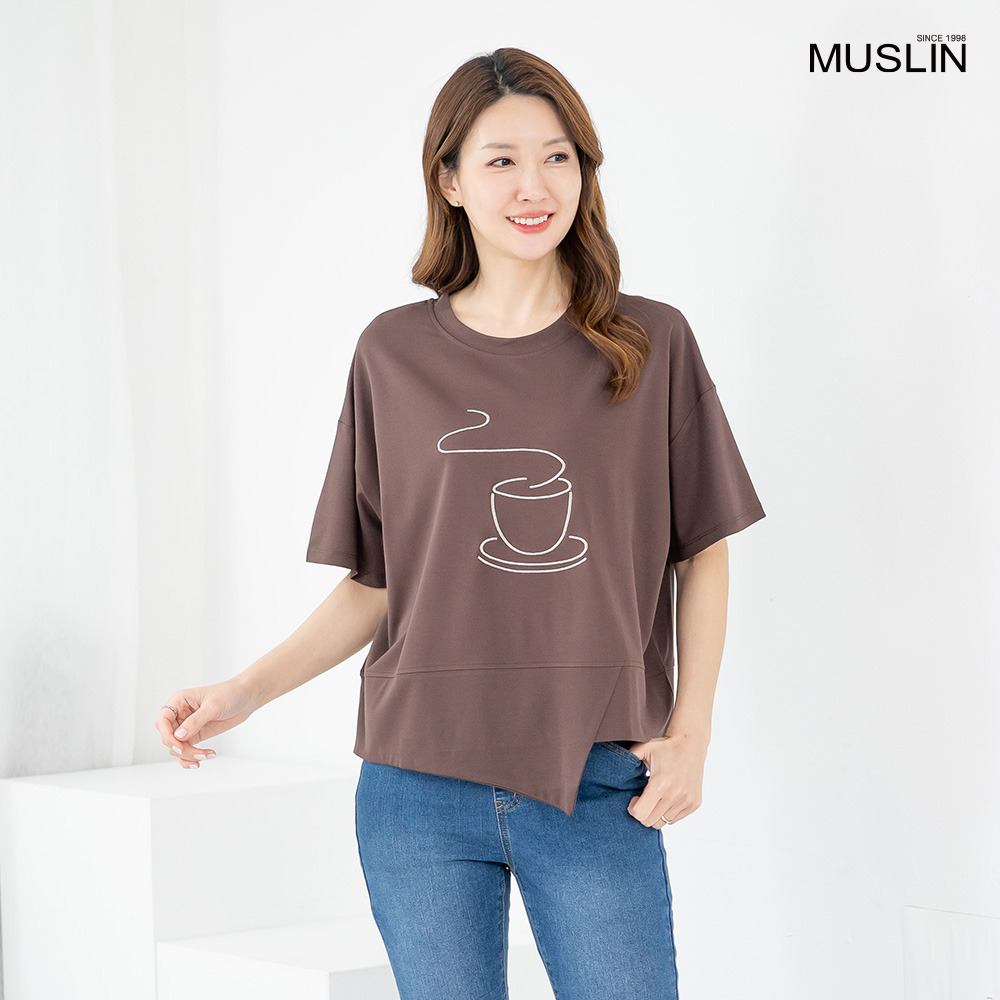 모슬린 엄마옷 엄마옷 티셔츠 반팔 라운드 언발 603HJK140 중년여성/50대/60대/70대/빅사이즈/할머니옷/마_이미지