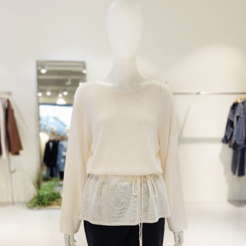 온앤온 라운드넥 시스루 허리끈 니트 NJK5AP832