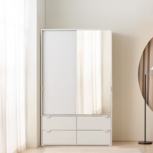 장인가구 레이나 2단서랍 행거형 거울 슬라이딩 옷장 1200