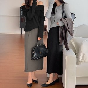 핫핑 플랫출근룩 스판밴딩 H라인 트임 롱스커트 P000CQVQ_이미지