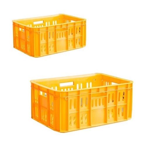 [불명] 플라스틱 운반 상자 노란 농산물 과일 바구니 1개_이미지