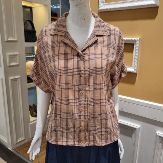 BCBG t 케이크 체크 블라우스 B4B3B472_이미지