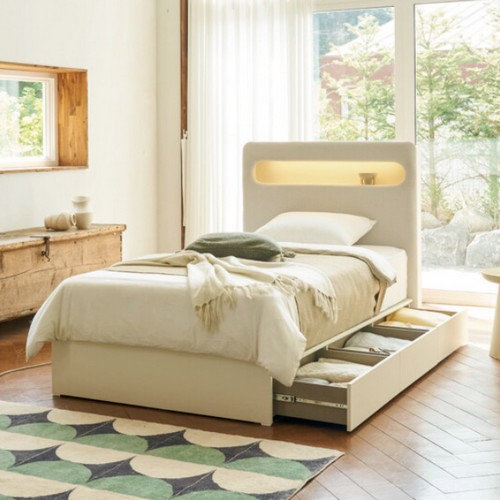 에몬스홈 무니온 화이트 수납형 LED침대 K (휴유로탑H독립)_이미지