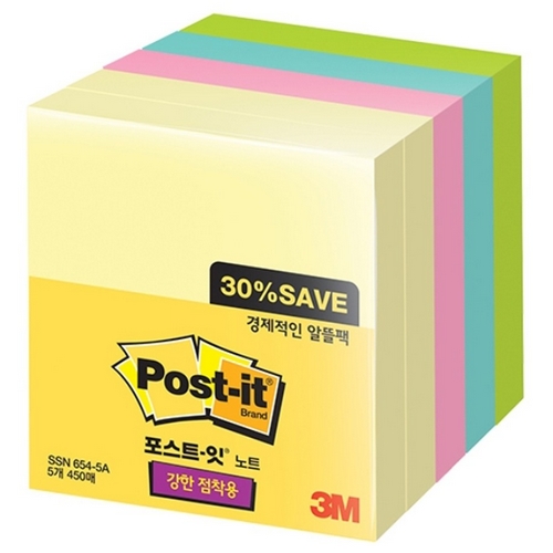 3M 포스트잇 강한점착용 노트 SSN 654-5A 알뜰팩