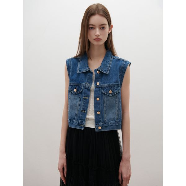 샤틴 클래식 워싱 데님 베스트 O262T151_이미지