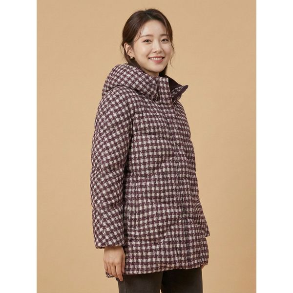 꼼빠니아 덕다운 체크 후드 패딩 점퍼-CW22IH0201457A_이미지