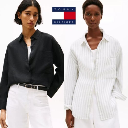 타미힐피거 TOMMY HILFIGER WW46509-0K5 여자 릴렉스핏 리넨 셔츠