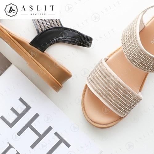 애슬릿 여성 큐빅 꼬임 밴딩 슬링백 여름 플랫 샌들 7175217