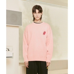 해시태그 베이직 라운드 오버핏 니트 라이트핑크 BA233KT001LN