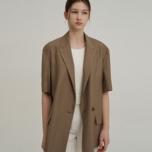 SUMMER WOOL STRIPE ROLLUP JK BEIGE 120895