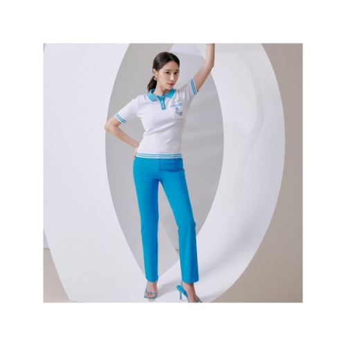 크로커다일레이디 폴리 스판 리싸이클 뒷밴딩 자수 팬츠_CLDMPT211 터키쉬블루 TL 070_이미지